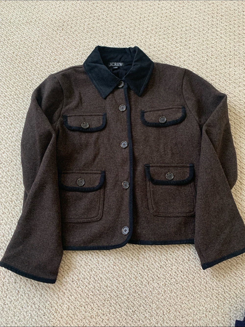 J. Crew Brown Coat with Black Trim